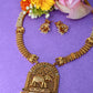 Antique Elephant Temple Pendant Haram with Pearl Tassel