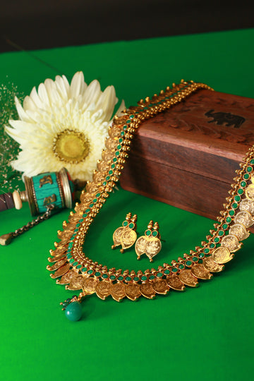 Antique Coin Haram Necklace with Green Accents