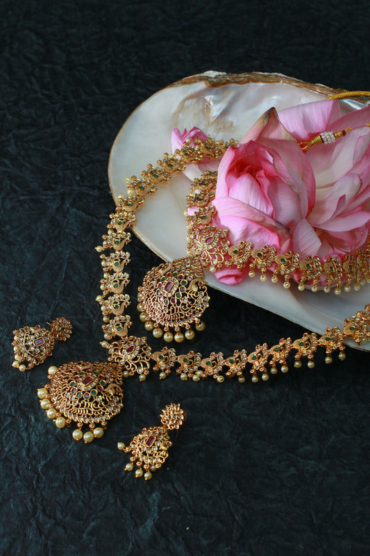 Antique Temple Bridal Combo—Choker & Long Haram with Lakshmi Motifs