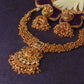 Antique Lakshmi Temple Necklace Set with Green Kundan & Jhumkas