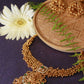 Antique Lakshmi Temple Necklace Set with Green Kundan & Jhumkas