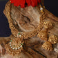 Antique Lakshmi Temple Necklace Set with Green Kundan & Jhumkas