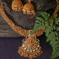 Antique Lakshmi Temple Necklace Set with Green Kundan & Jhumkas
