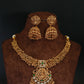 Antique Lakshmi Temple Necklace Set with Green Kundan & Jhumkas