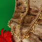 Temple Necklace Set with Pearl Clusters & Green Kundan Drop
