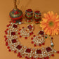 Grand Kundan Choker Necklace Set with Deep Ruby Squares