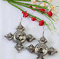 Oxidised German Silver Geometric Cross Drop Earrings with Pearls