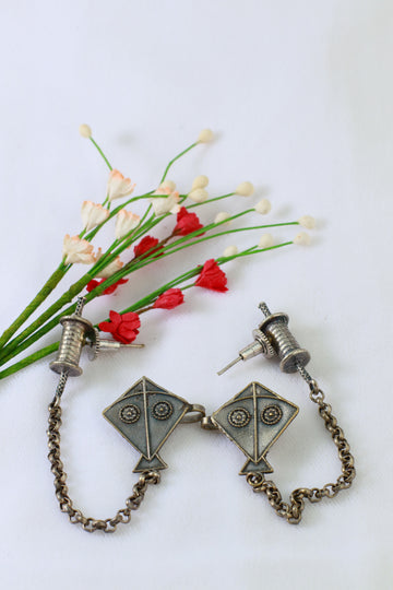 Oxidised German Silver Chain Hanging Earrings