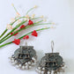 Oxidised German Silver Folk Dancer Earrings with Pearl Drops