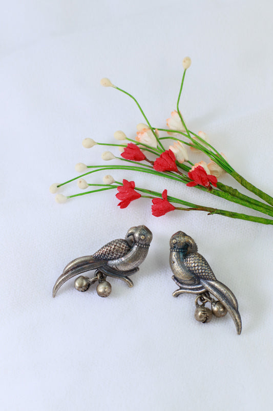 Oxidised German Silver Parrot Earrings