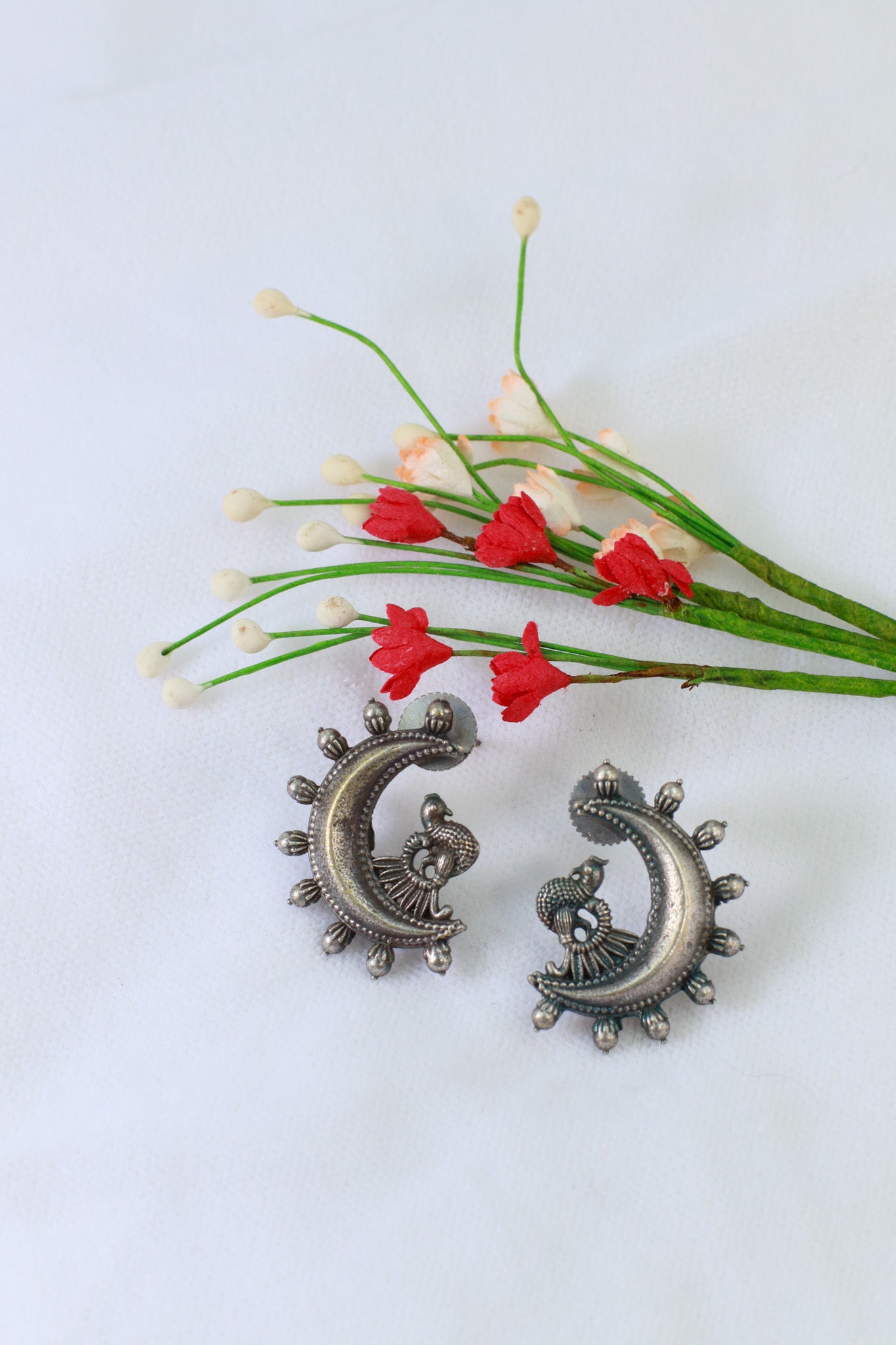 Oxidised German Silver Peacock Hoop Earrings