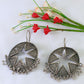 Oxidised German Silver Star Cutwork Round Hook Earrings with Bead Fringe