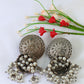 Oxidised German Silver Round Stud Earrings with Pearl Clusters