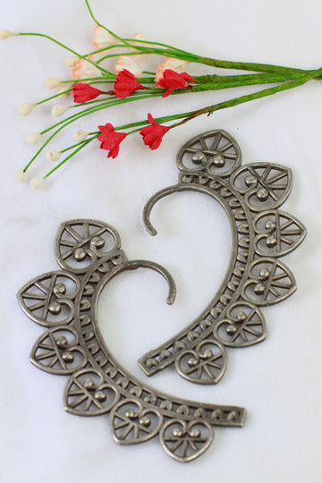 Oxidised German Silver Statement Ear Cuff – Heart Filigree