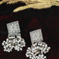 Oxidised German Silver Square Stud Earrings with Pearl Drops