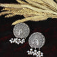 Oxidised German Silver Peacock Design Earrings with Pearls