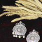 Oxidised German Silver Antique Oval Stud Earrings with Pearl Drops