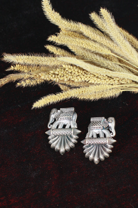 Oxidised German Silver Elephant Statement Stud Earrings