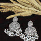 Oxidised German Silver Floral Earrings with Pearl Drops