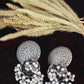 Oxidised German Silver Round Stud Earrings with Pearl Clusters