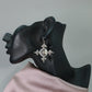 Oxidised German Silver Geometric Cross Drop Earrings with Pearls