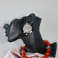 Oxidised German Silver Antique Oval Stud Earrings with Pearl Drops