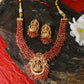 Ruby Bead Temple Necklace with Lakshmi Pendant