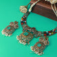 Antique Peacock Temple Necklace with Navaratna Stones & Emerald Center