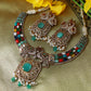 Antique Peacock Temple Necklace with Navaratna Stones & Emerald Center