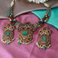 Antique Peacock Temple Necklace with Navaratna Stones & Emerald Center