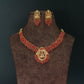 Ruby Bead Temple Necklace with Lakshmi Pendant