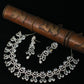 Silver AD Teardrop Crescent Choker Necklace Set with Long Danglers | Bridal & Party Wear