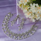 Silver AD Teardrop Crescent Choker Necklace Set with Long Danglers | Bridal & Party Wear