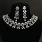 Silver AD Teardrop Crescent Choker Necklace Set with Long Danglers | Bridal & Party Wear