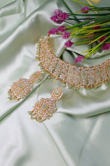 Mint Green Floral AD Choker Necklace