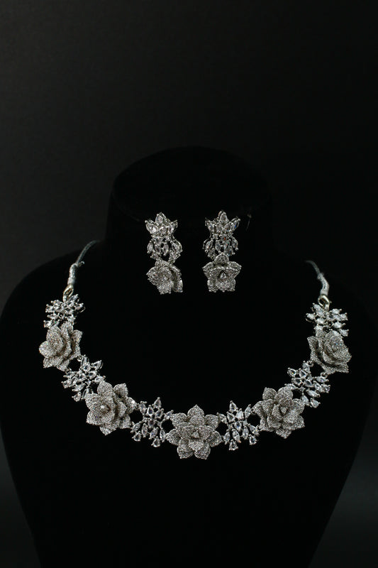 Floral Diamond Finish AD Necklace
