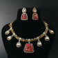 Antique Temple Necklace Set with Ruby Slab Stones & Polki Drops