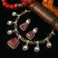 Antique Temple Necklace Set with Ruby Slab Stones & Polki Drops
