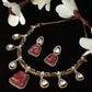 Antique Temple Necklace Set with Ruby Slab Stones & Polki Drops