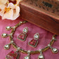 Antique Temple Necklace Set with Ruby Slab Stones & Polki Drops