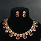 Antique Temple Necklace Set with Pastel Lilac & Polki Look Stones