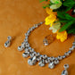 Crystal Clear & Blue Korean Glass Stone Jewelry Necklace Set | Rhodium Plated Elegant Bridal Jewelry with Earrings