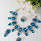 Korean Blue Oval Glass Stone Glass & AD Stone Necklace Set | Rhodium Plated Statement Jewelry with Earrings