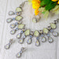 Korean Lemon Yellow Glass Stone Jewelry Necklace Set | Rhodium Plated Fashion Jewelry with Earrings