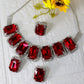 Korean Red Rectangular Glass Stone Glass & AD Stone Necklace Set | Rhodium Plated Bridal & Party Jewelry with Earrings