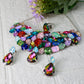 Korean Multicolor Glass Stone Jewelry Necklace Set | Rhodium Plated Statement Fashion Jewelry with Earrings
