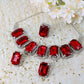 Korean Red Rectangular Glass Stone Glass & AD Stone Necklace Set | Rhodium Plated Bridal & Party Jewelry with Earrings