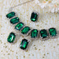 Korean Green Rectangular Glass Stone Glass & AD Stone Necklace Set | Rhodium Plated Statement Jewelry with Earrings