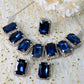 Korean Blue Rectangular Glass Stone Glass & AD Stone Necklace Set | Rhodium Plated Statement Bridal Jewelry with Earrings