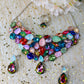 Korean Multicolor Glass Stone Jewelry Necklace Set | Rhodium Plated Statement Fashion Jewelry with Earrings